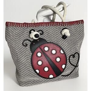 Brighton Dotty Lady Bug Poppyville Purse Tote Bag Black White Polka Dots Rare